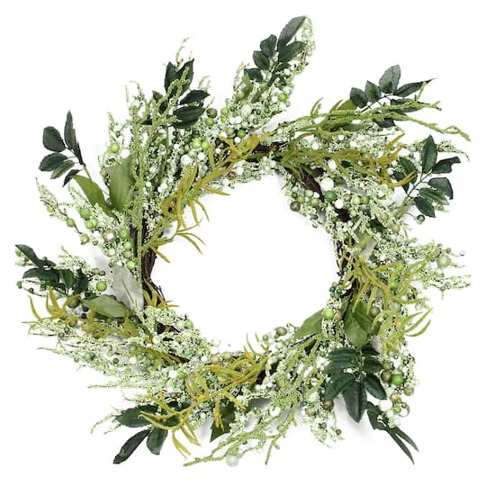 Gordon 31812267 12 in. Green & Brown Decorative Mixed Berry Artificial Spring Floral Twig Wreath Unlit